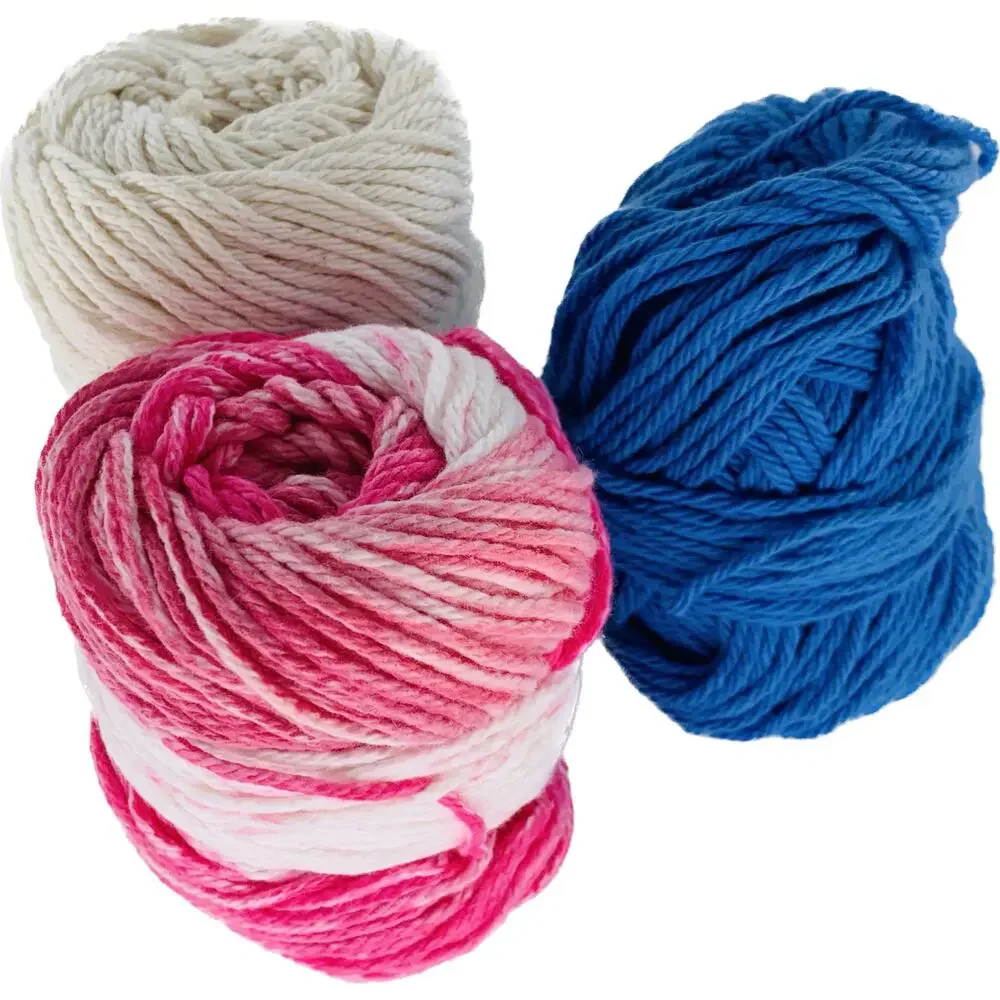 Cotton Yarn For Crochet Lot Of 3 Skeins Blue Natural Pink Variegated Crafts